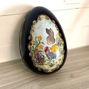 Vintage German Musical Egg Music Box with Rabbit Design
